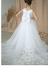 White Satin Tulle Flower Girl Dress Communion Dress